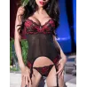Chilirose Guêpière Jamila - Noire et rouge